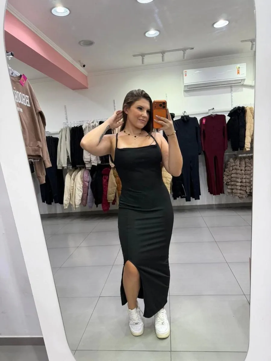 Vestido longo canelado amarração nas costas - foto 1