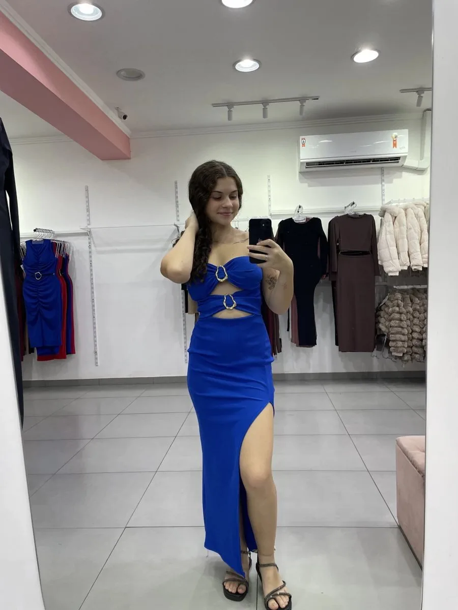 Vestido Longo Canelado Tomara Q Caia Azul Escuro - foto 1