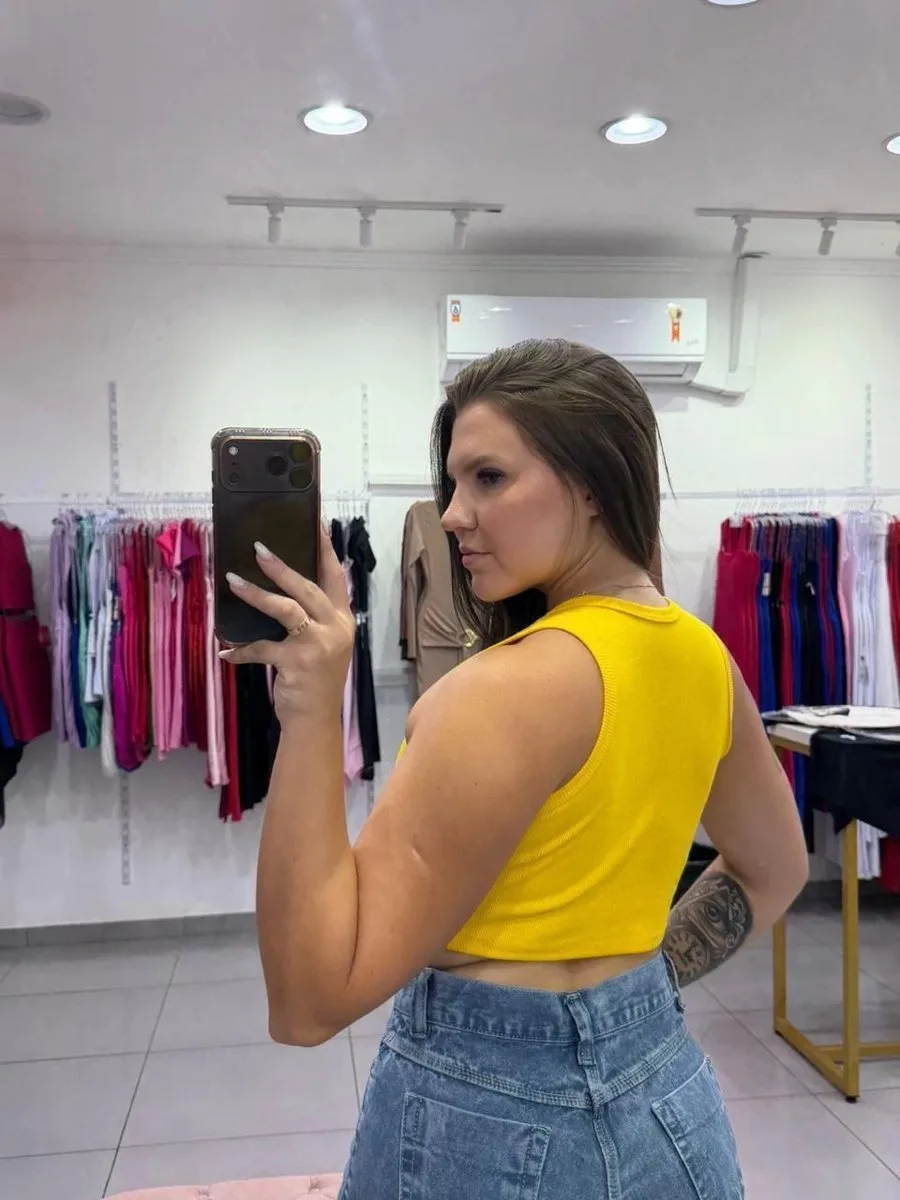 Cropped Canelado Regata Bandeira Brasil Amarelo - foto 2