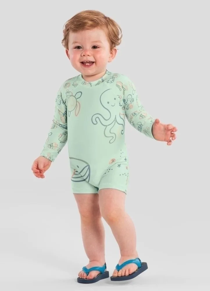Macacão Infantil Praia Brandili com Proteção UV - Verde - foto 1