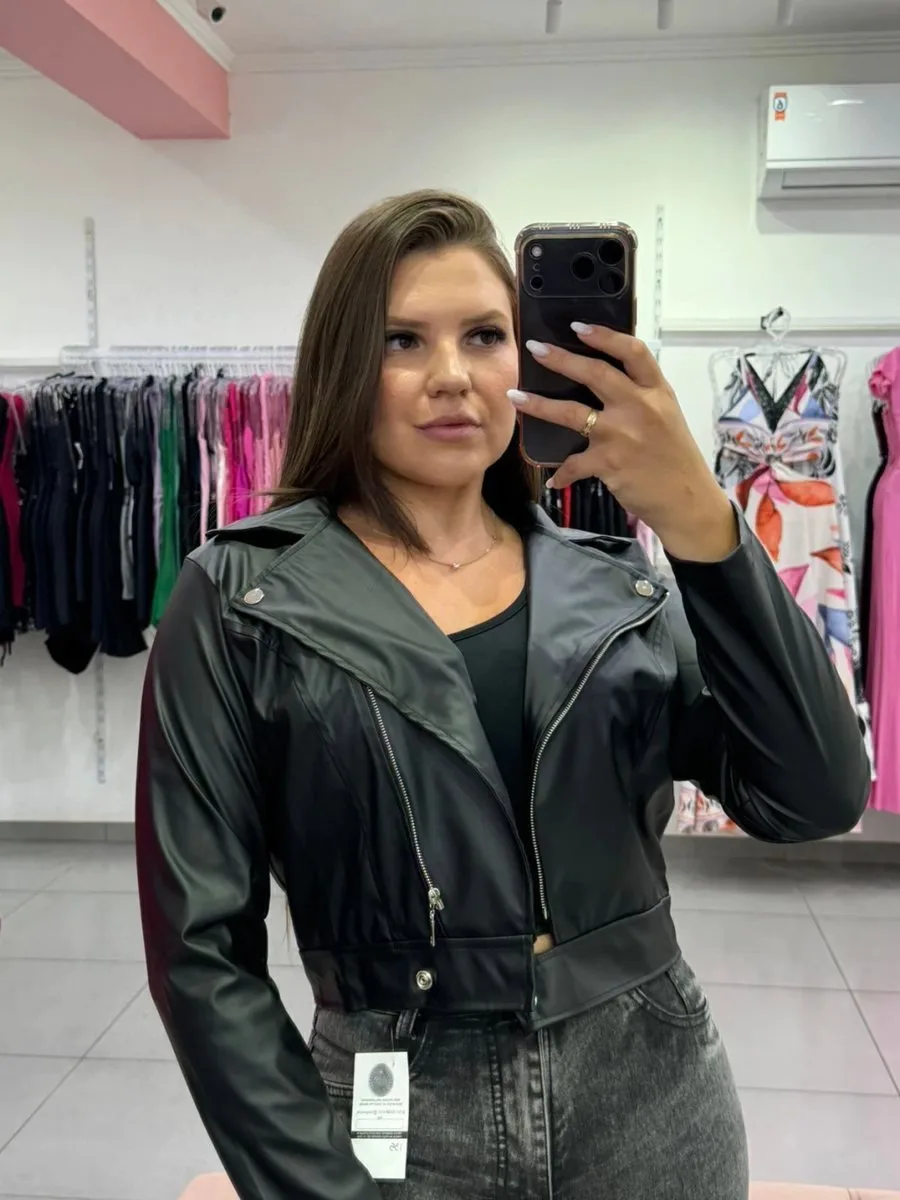 Jaqueta Courino Com Ziper Preta - foto 2