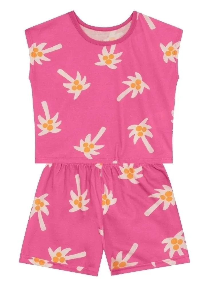 Conjunto infantil menina de coqueiros e borboletas Brandili - Rosa - foto 2