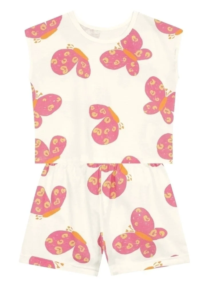 Conjunto infantil menina de coqueiros e borboletas Brandili - Off white - foto 1