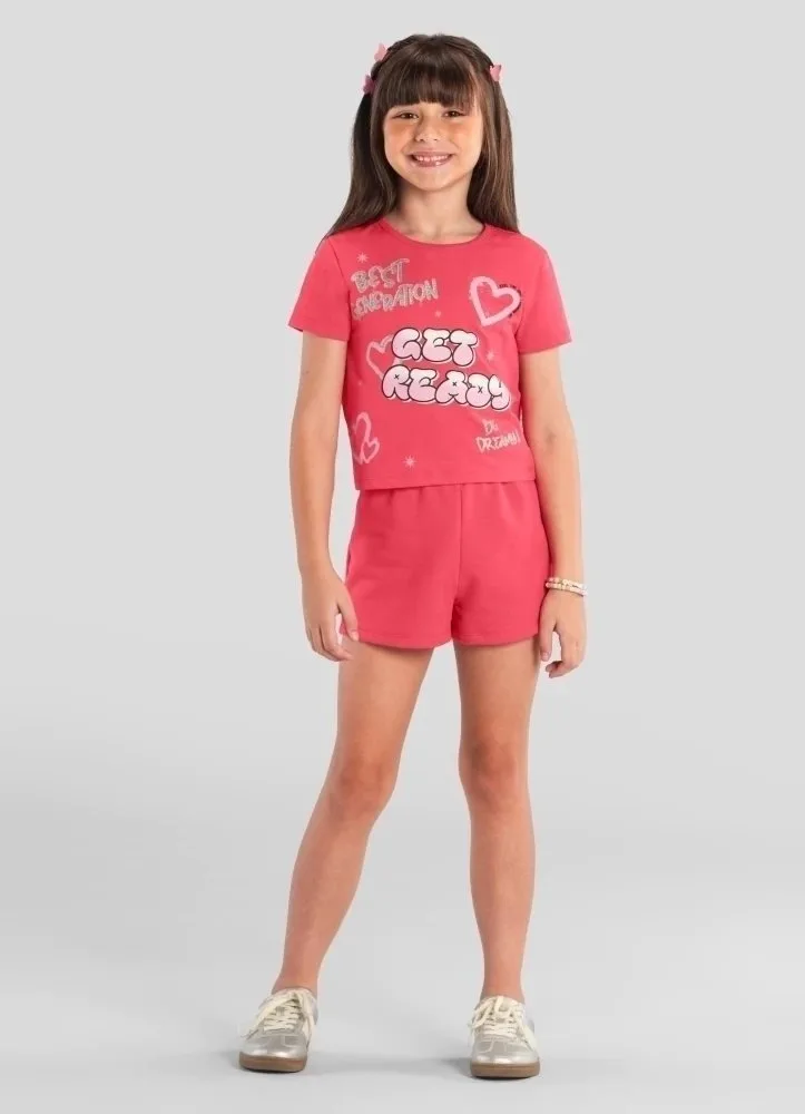 Conjunto infantil menina de corações Brandili - Coral - foto 1