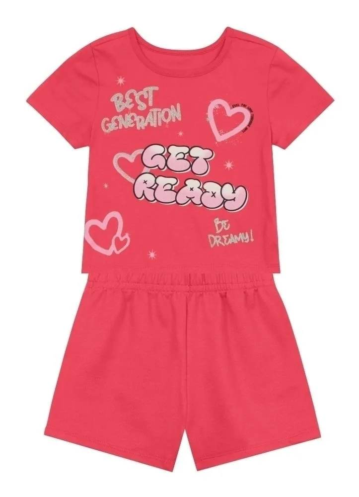 Conjunto infantil menina de corações Brandili - Coral - foto 2
