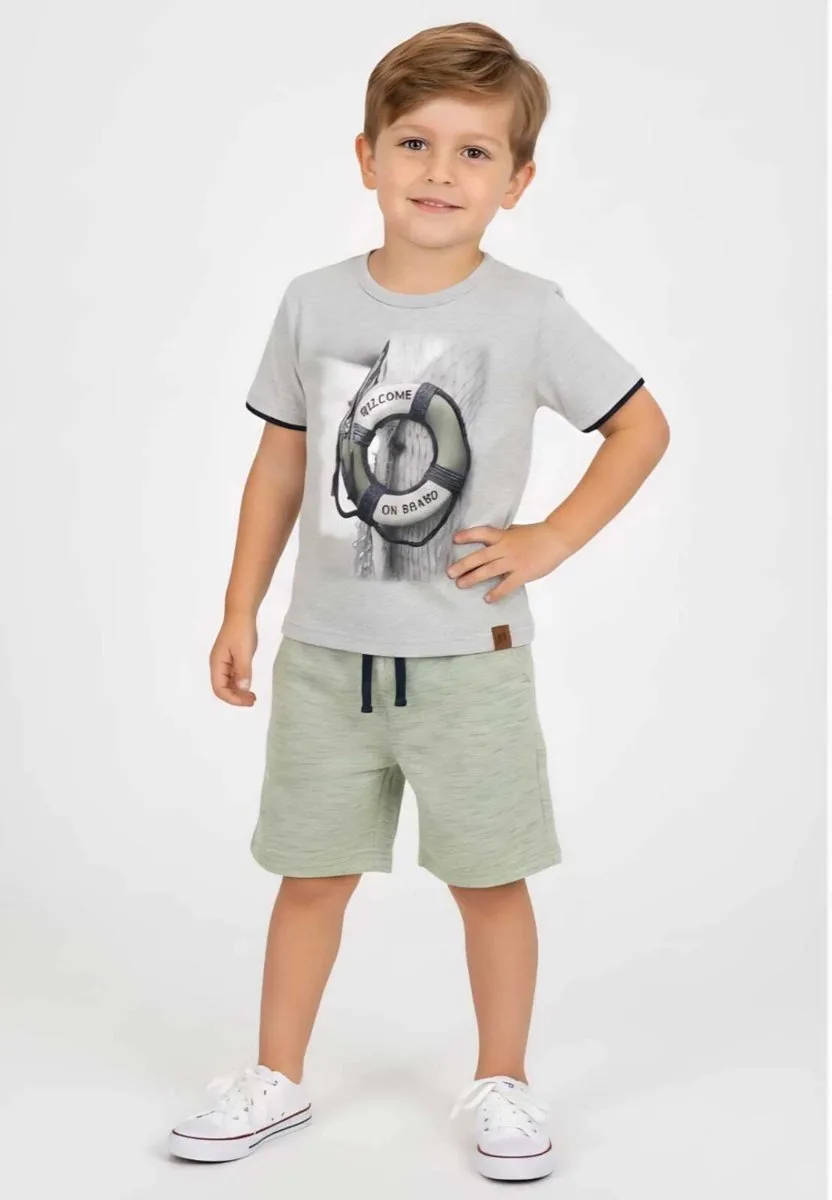 Conjunto Infantil Menino Estampa Milon - Mescla com bermuda verde - foto 1