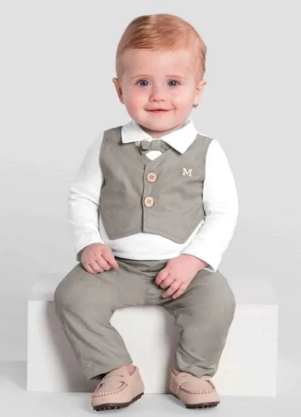 Conjunto Bebê Menino em Cotton Branco Mundi - foto 1