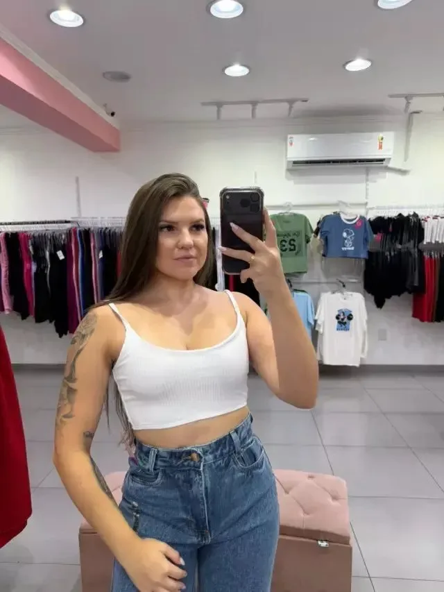 Cropped Canelado Duplo Alça Fina Branco - foto 1