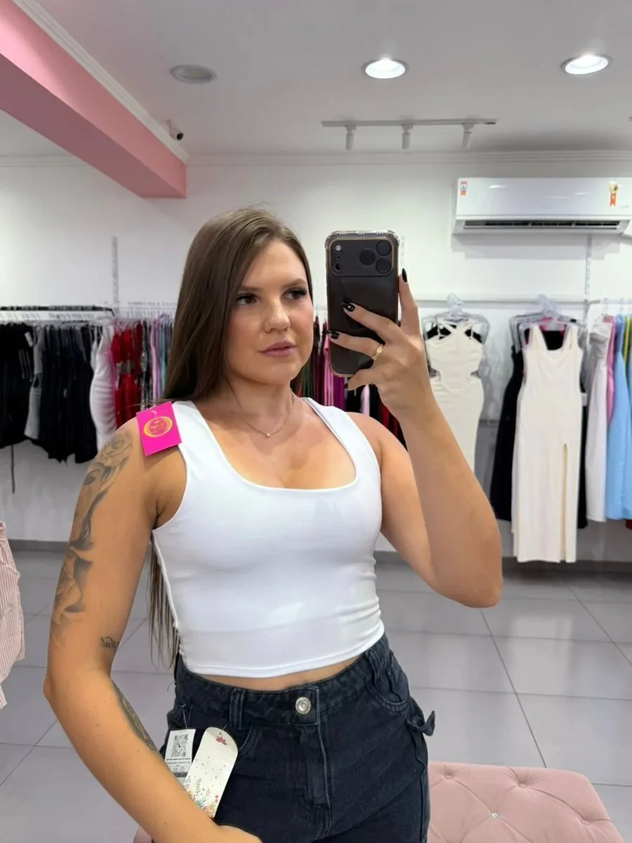 Cropped Suplex Duplo Regata Gola Quadrada Branco - foto 1