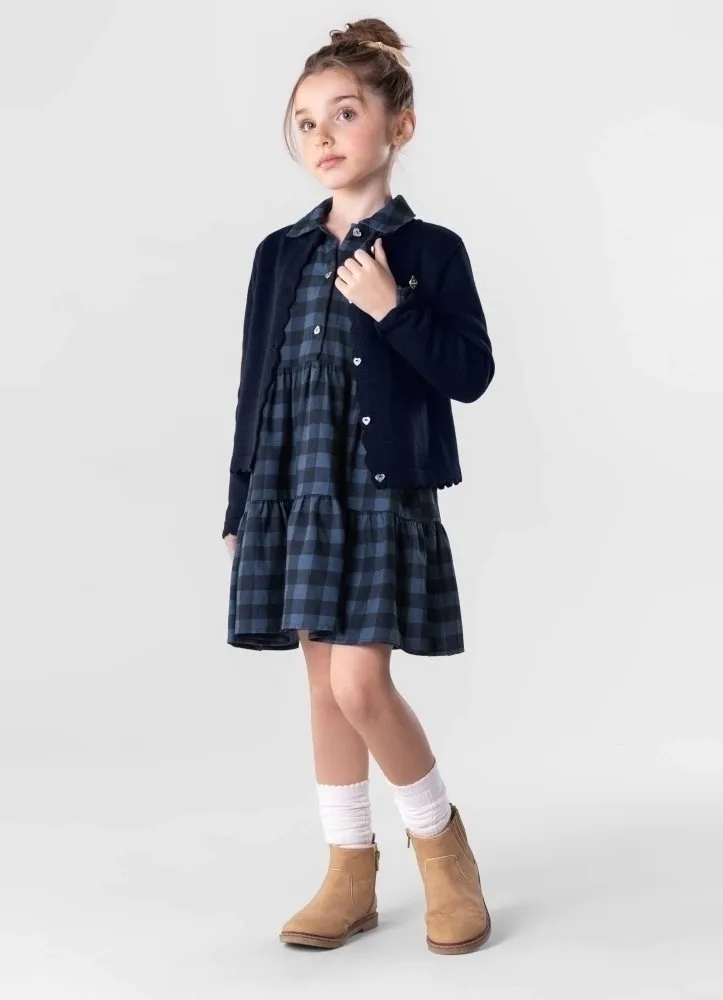 Vestido Manga Longa Xadrez Infantil Menina Mundi - foto 1