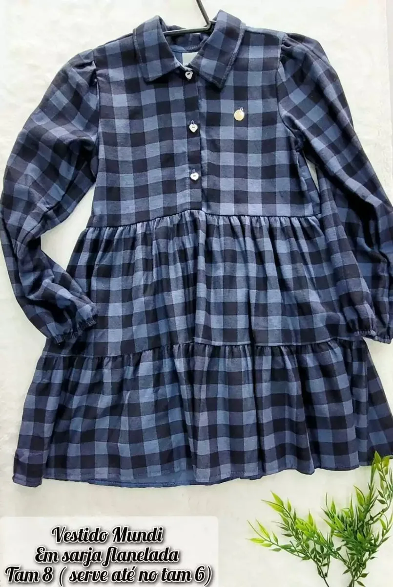 Vestido Manga Longa Xadrez Infantil Menina Mundi - foto 3
