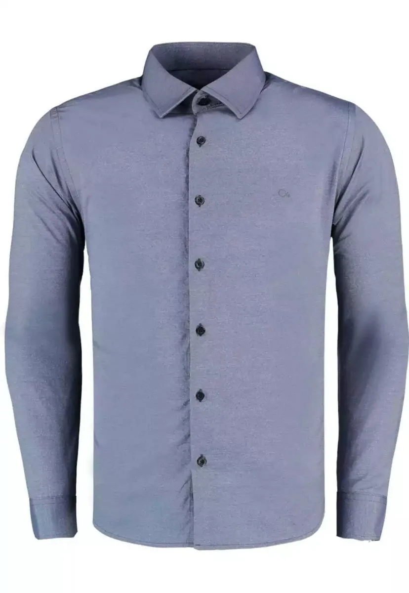 Camisa Social Ogochi Manga Longa - Azul escuro - foto 1
